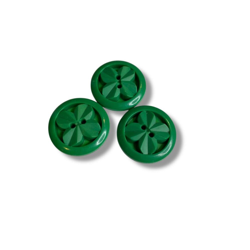 Set of 3 Green Midcentury Buttons Acrylic Clover Design 1.1" (28mm)